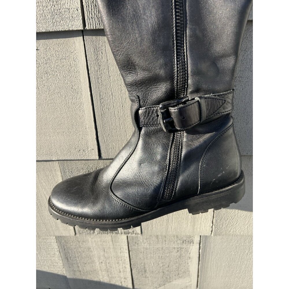 BURBERRY black leather biker moto tall lug sole boots biker designer 39.5 - Picture 11 of 16